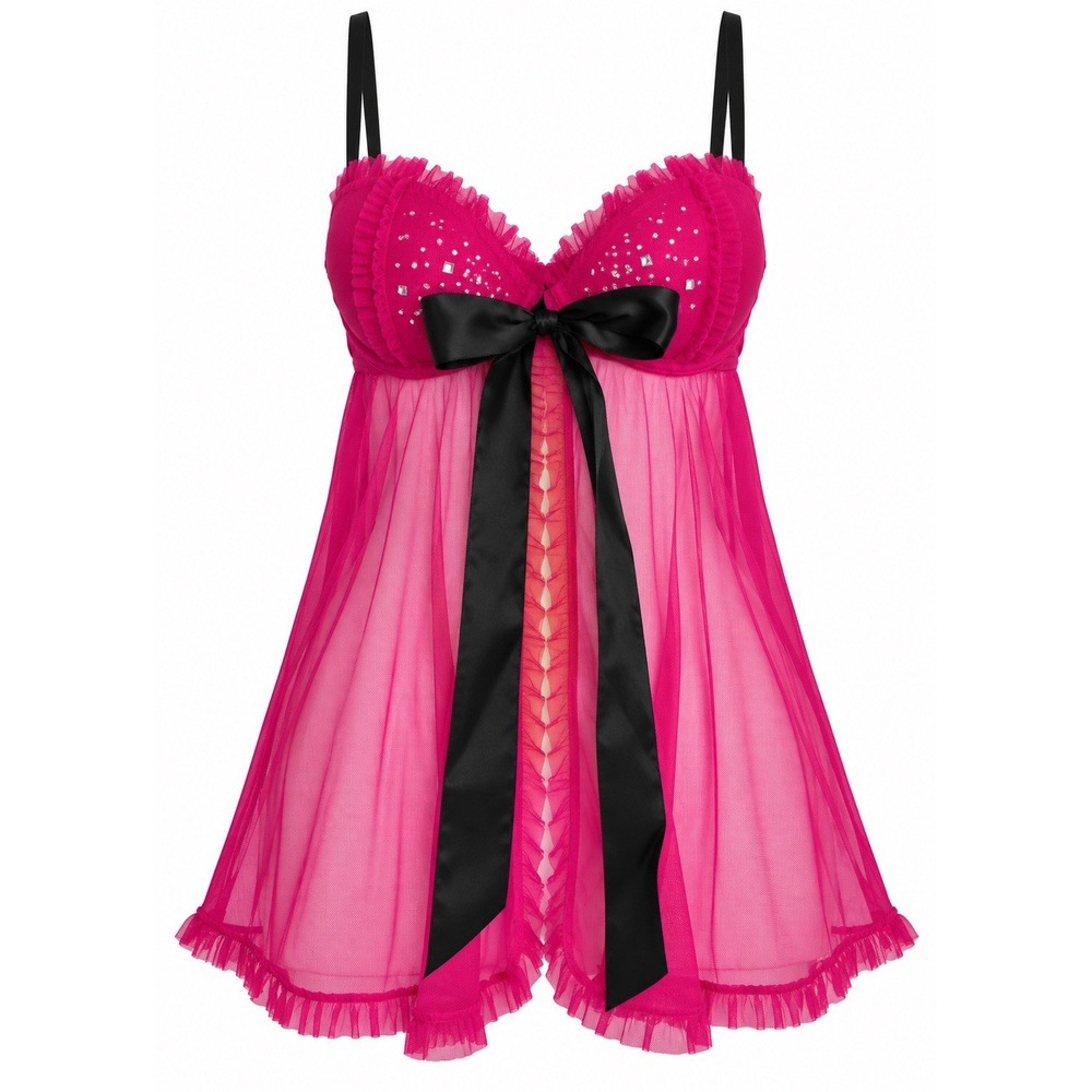 Victoria's Secret Sexy Little Things Hot Pink Bling Rhinestone Babydoll Chemise